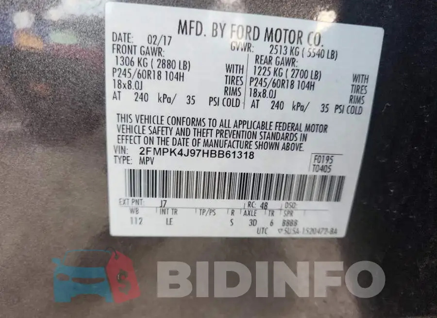 2FMPK4J97HBB61318 Photo# 14