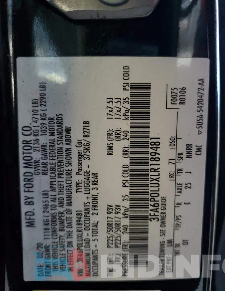 3FA6P0LUXLR189481 Photo# 12