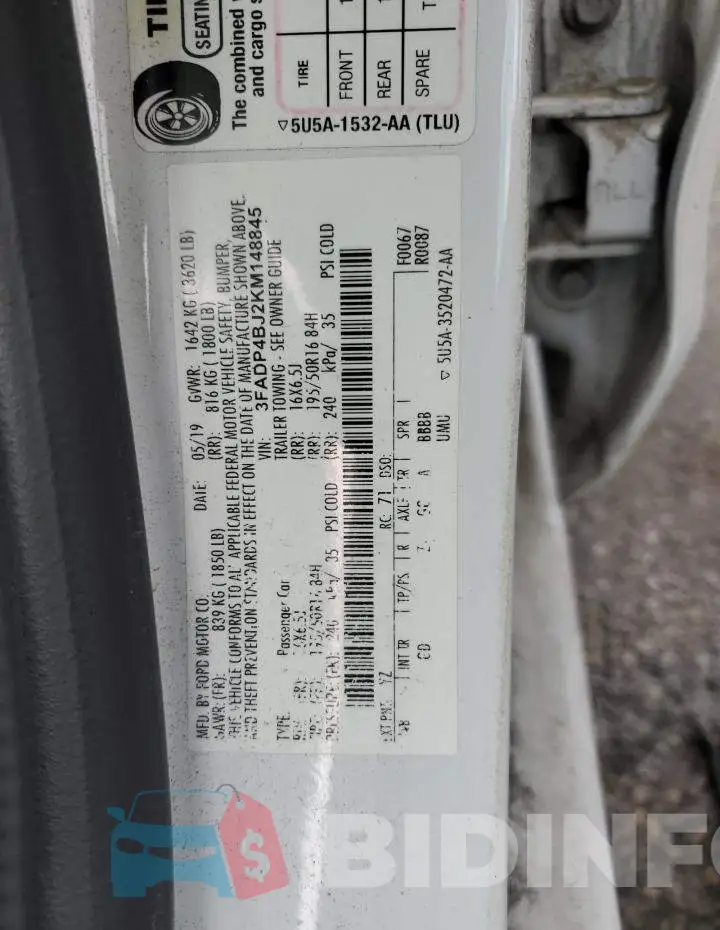 3FADP4BJ2KM148845 Photo# 12