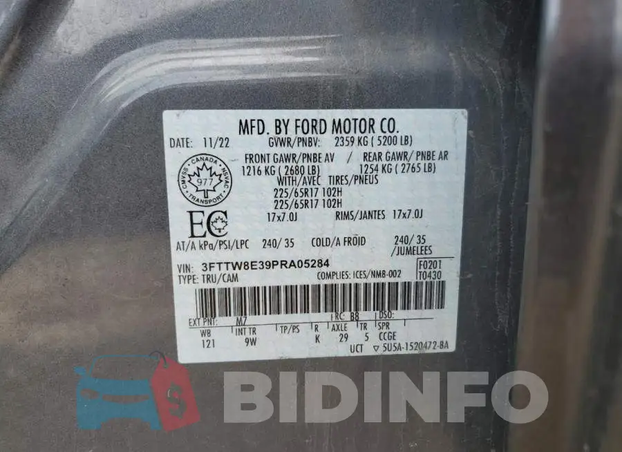 3FTTW8E39PRA05284 Photo# 12