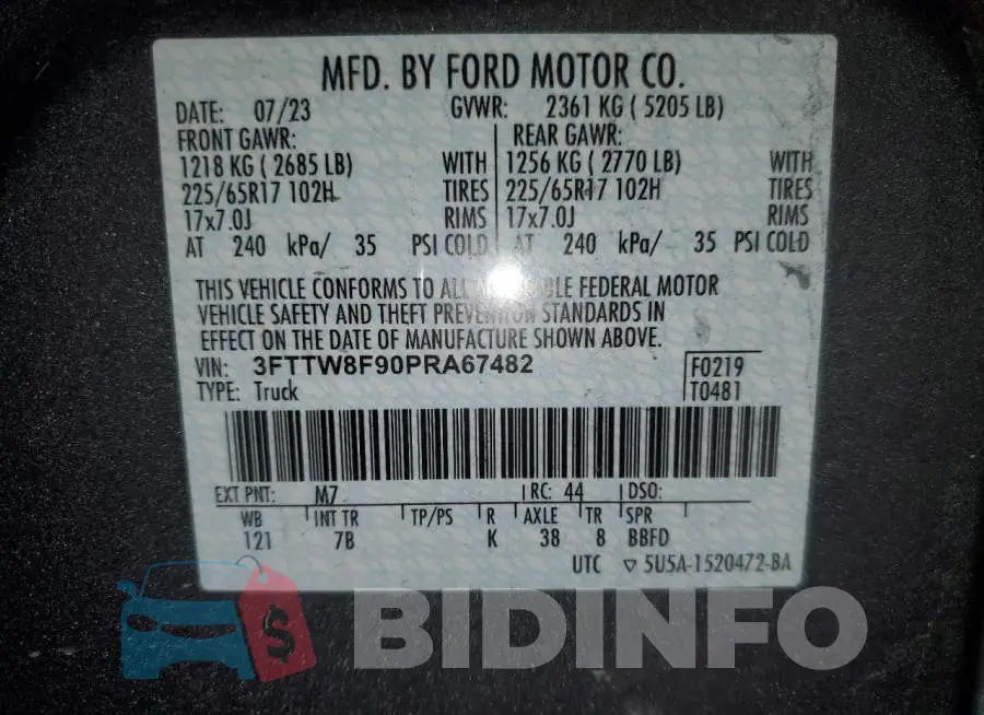 3FTTW8F90PRA67482 Photo# 13