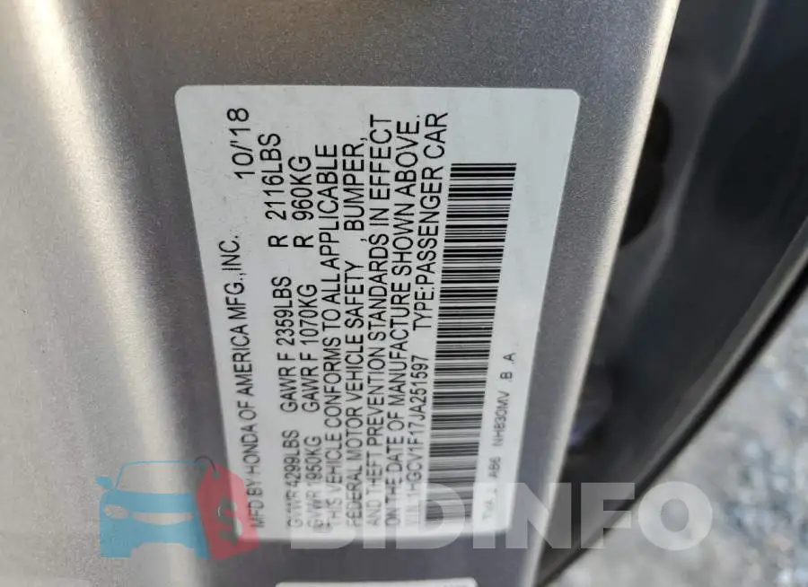 1HGCV1F17JA251597 Photo# 12