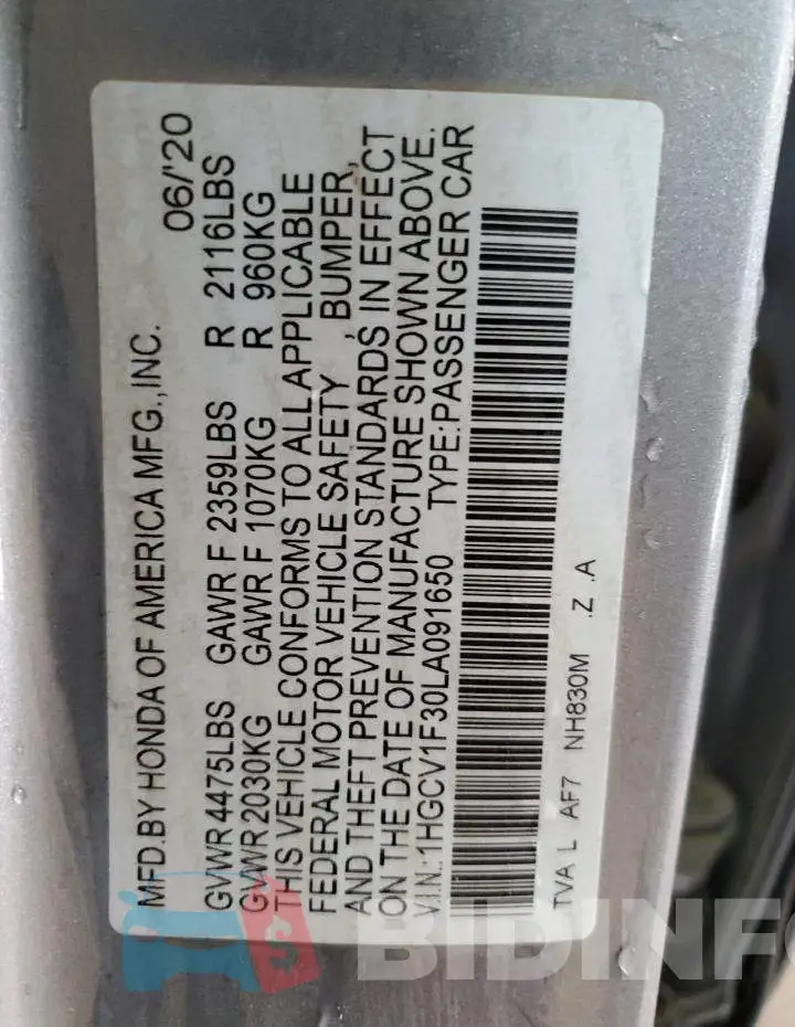 1HGCV1F30LA091650 Photo# 12