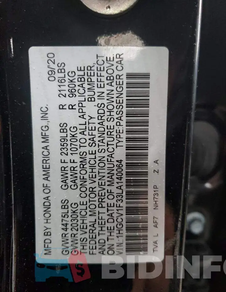 1HGCV1F33LA140064 Photo# 12