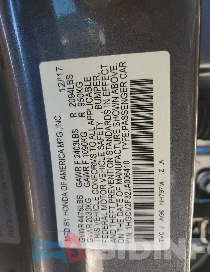 1HGCV2F32JA006410 Photo# 13