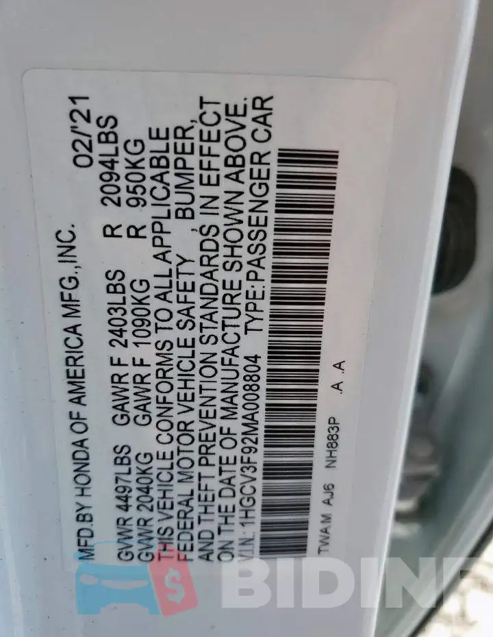 1HGCV3F92MA008804 Photo# 13
