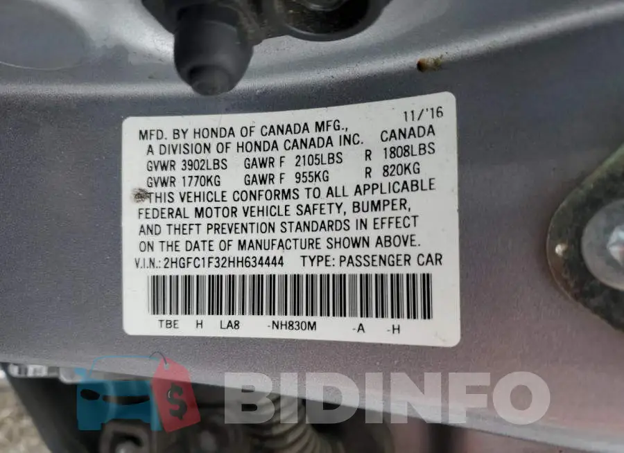 2HGFC1F32HH634444 Photo# 12