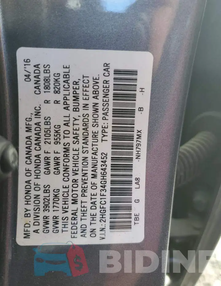 2HGFC1F34GH643452 Photo# 12