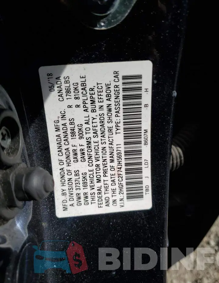 2HGFC2F74JH569711 Photo# 12