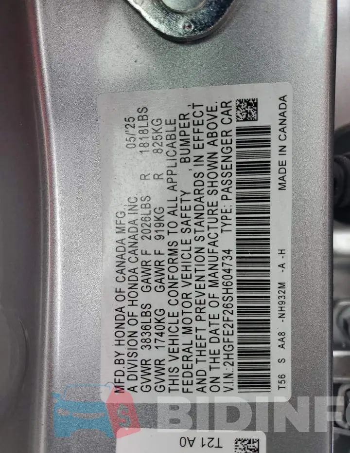 2HGFE2F26SH604734 Photo# 12