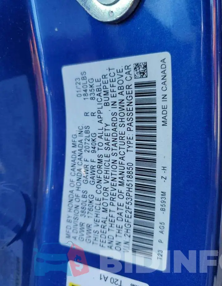 2HGFE2F53PH518850 Photo# 12