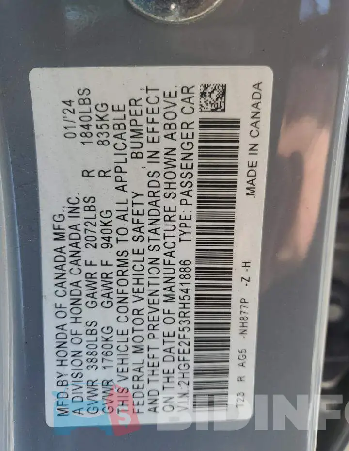 2HGFE2F53RH541886 Photo# 12