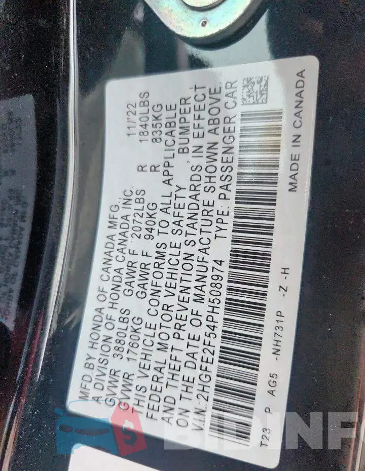 2HGFE2F54PH508974 Photo# 12