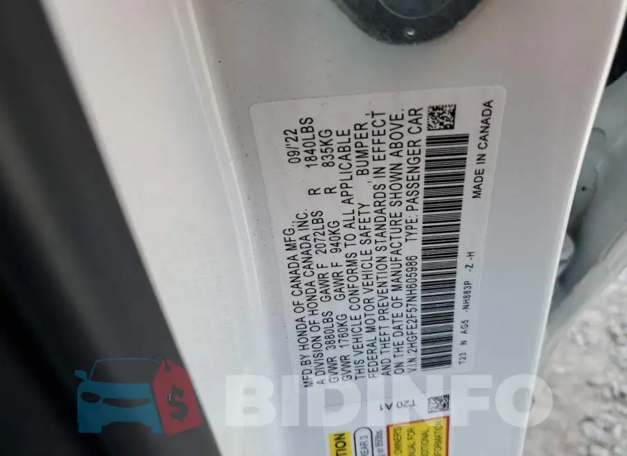 2HGFE2F57NH605986 Photo# 12