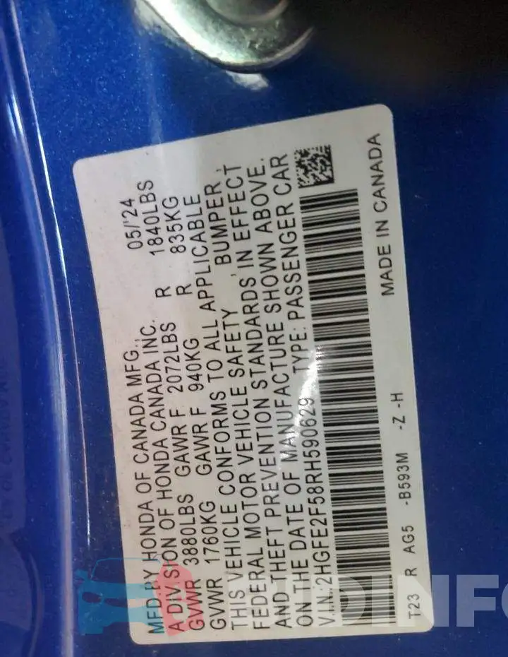 2HGFE2F58RH590629 Photo# 12