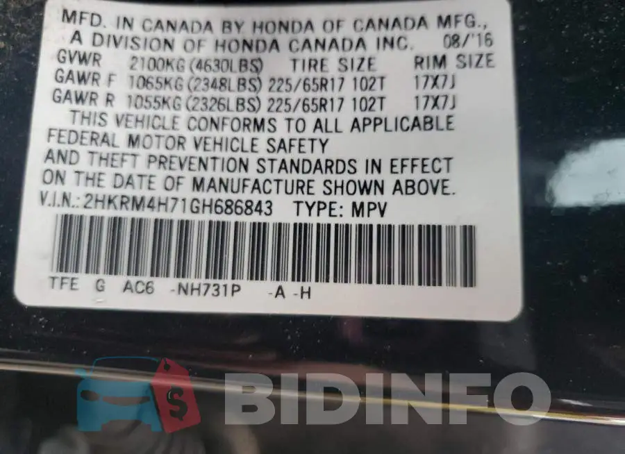 2HKRM4H71GH686843 Photo# 13