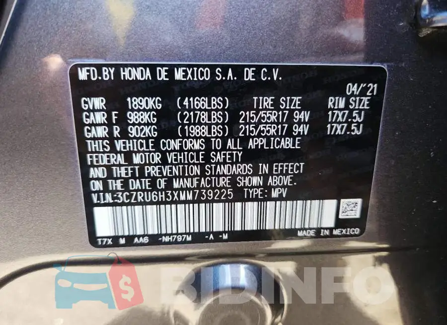 3CZRU6H3XMM739225 Photo# 13