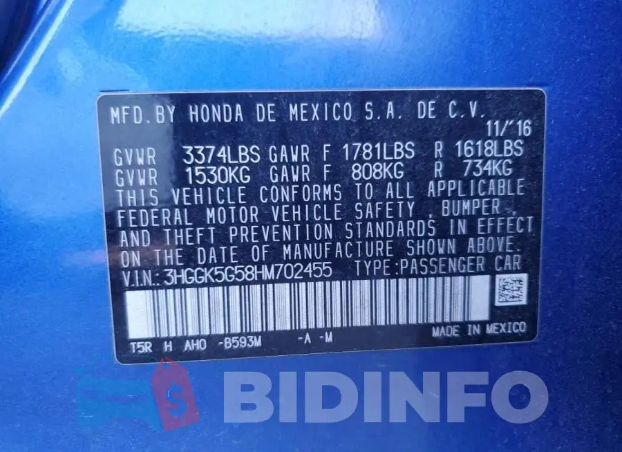 3HGGK5G58HM702455 Photo# 12