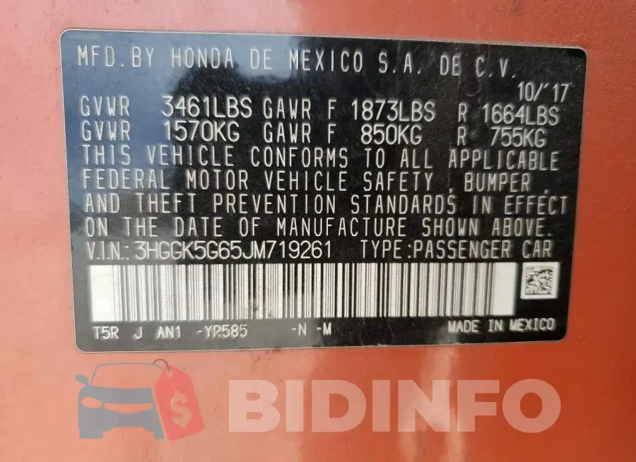 3HGGK5G65JM719261 Photo# 12