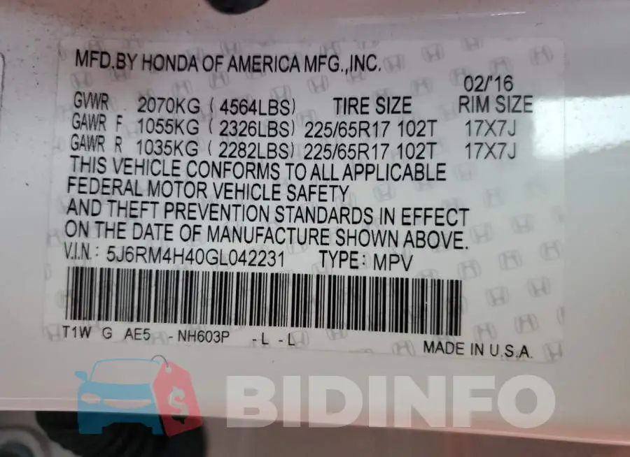 5J6RM4H40GL042231 Photo# 13
