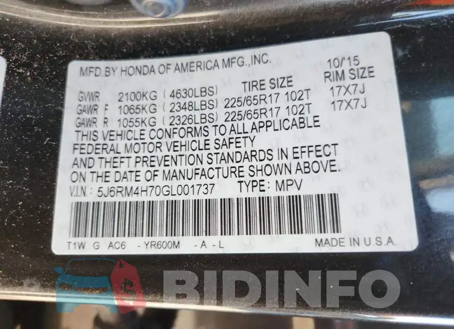 5J6RM4H70GL001737 Photo# 14