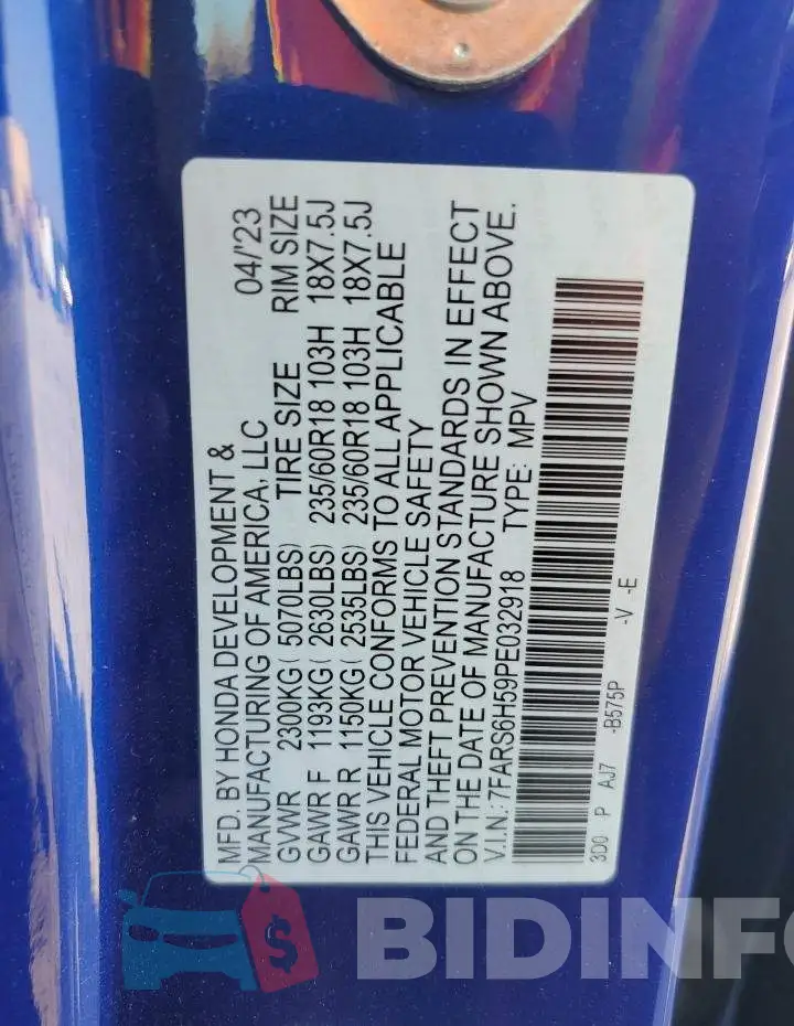7FARS6H59PE032918 Photo# 13