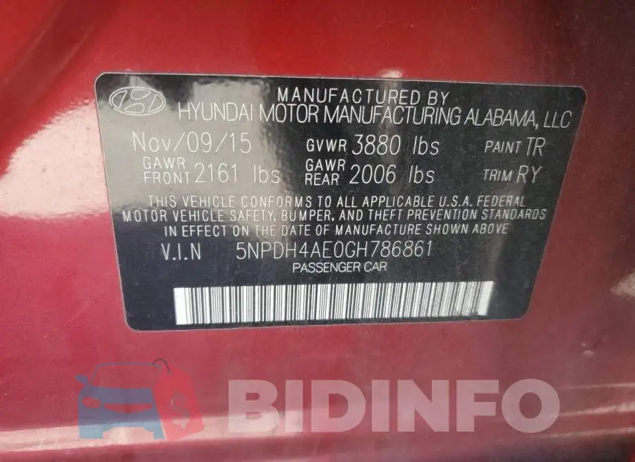 5NPDH4AE0GH786861 Photo# 12