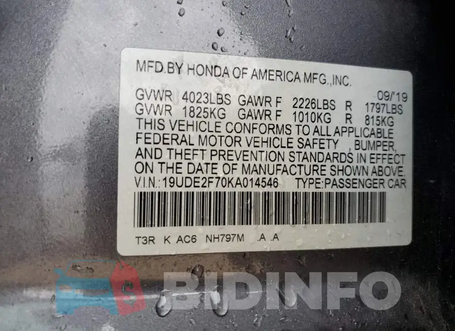 19UDE2F70KA014546 Photo# 12