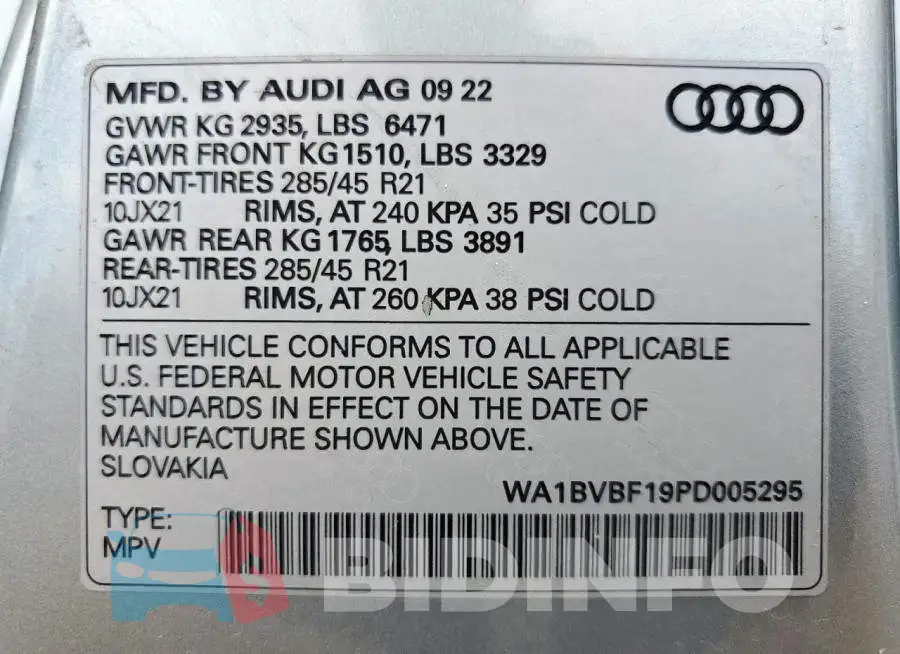 WA1BVBF19PD005295 Photo# 14