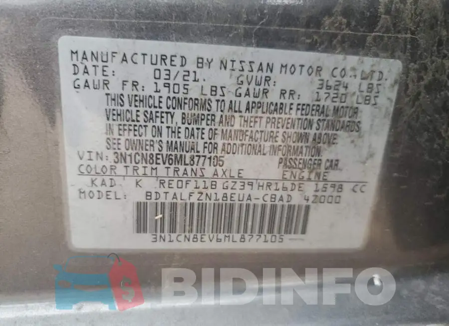3N1CN8EV6ML877105 Photo# 12