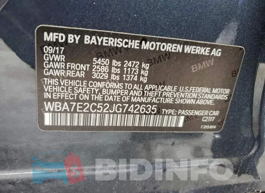 WBA7E2C52JG742635 Photo# 12