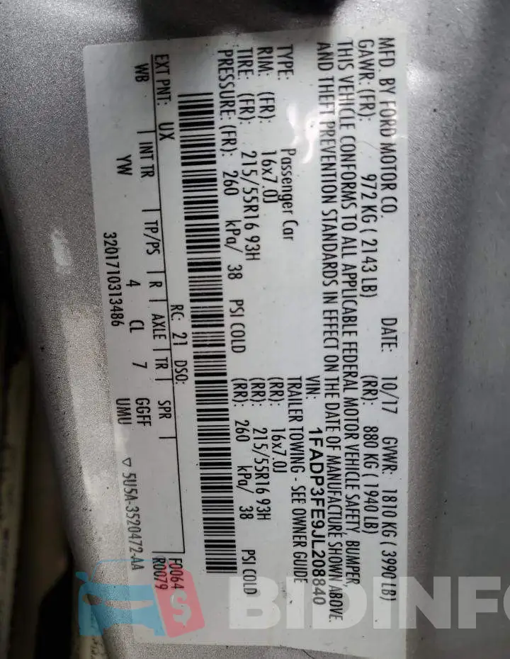 1FADP3FE9JL208840 Photo# 12
