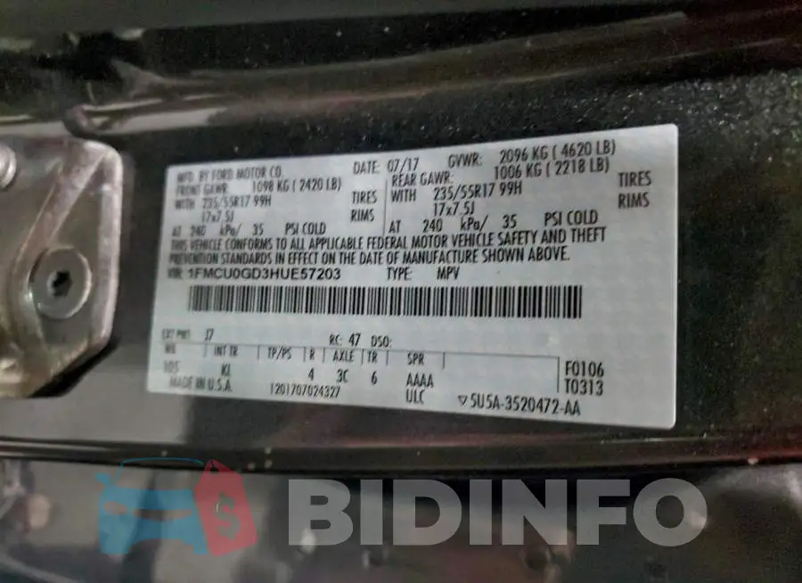 1FMCU0GD3HUE57203 Photo# 13