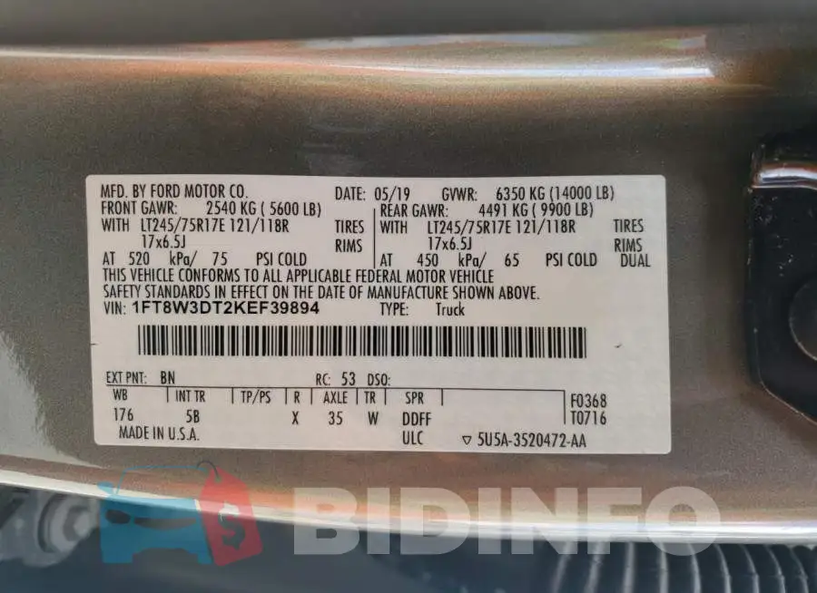 1FT8W3DT2KEF39894 Photo# 12