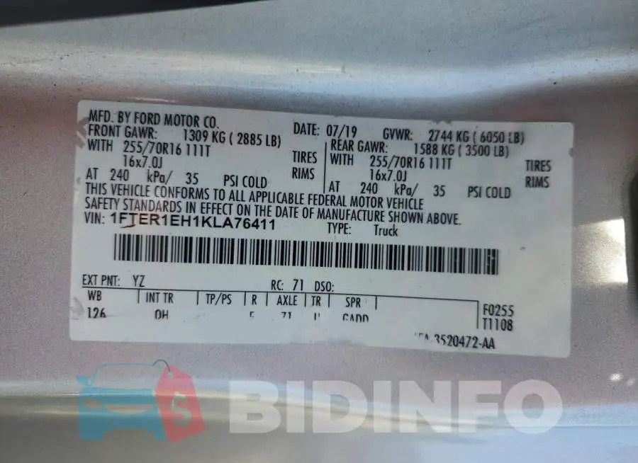 1FTER1EH1KLA76411 Photo# 12