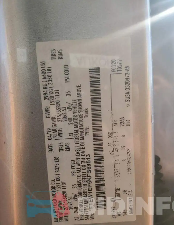 1FTEW1EP5KFB69513 Photo# 12