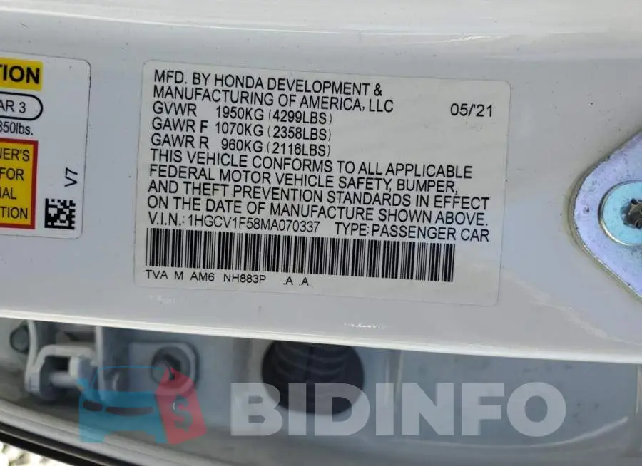 1HGCV1F58MA070337 Photo# 13