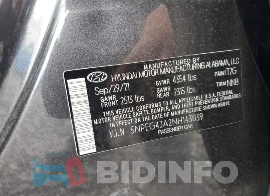 5NPEG4JA2NH143039 Photo# 12