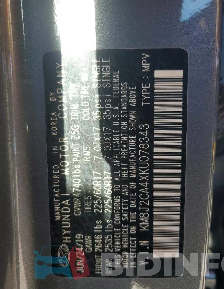 KM8J2CA4XKU078343 Photo# 13