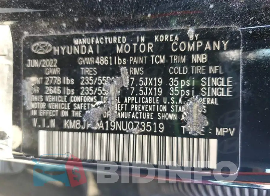 KM8JFCA19NU073519 Photo# 12