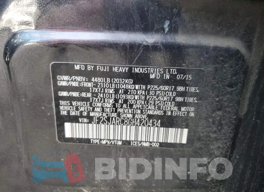 JF2SJARC8GH420434 Photo# 13