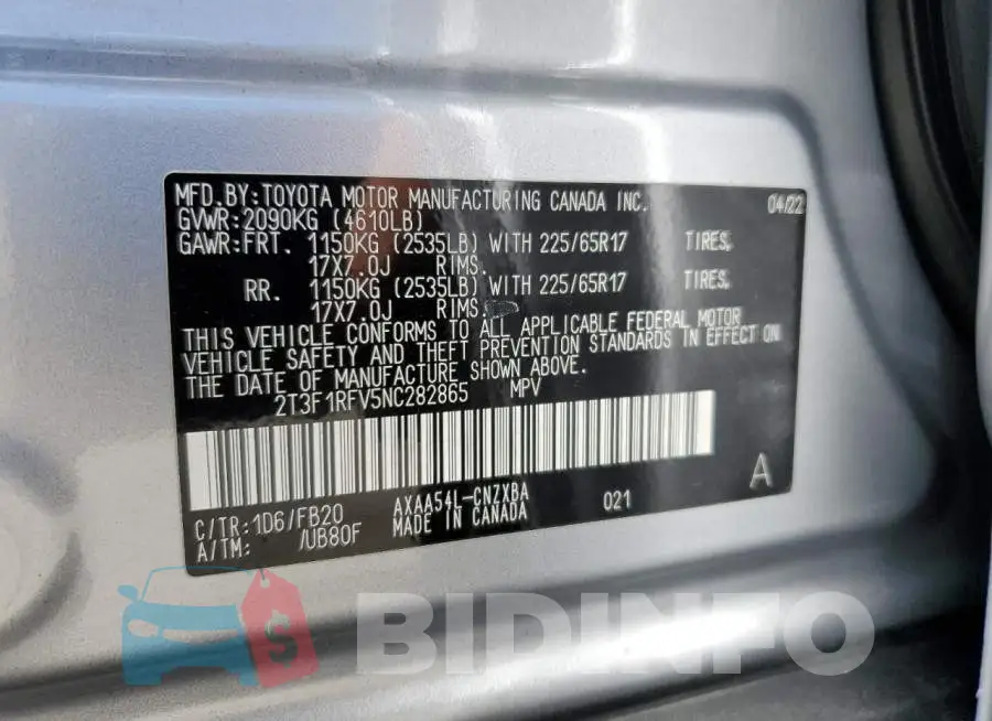 2T3F1RFV5NC282865 Photo# 14