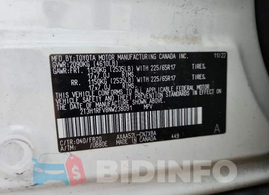 2T3H1RFV8NW238091 Photo# 14