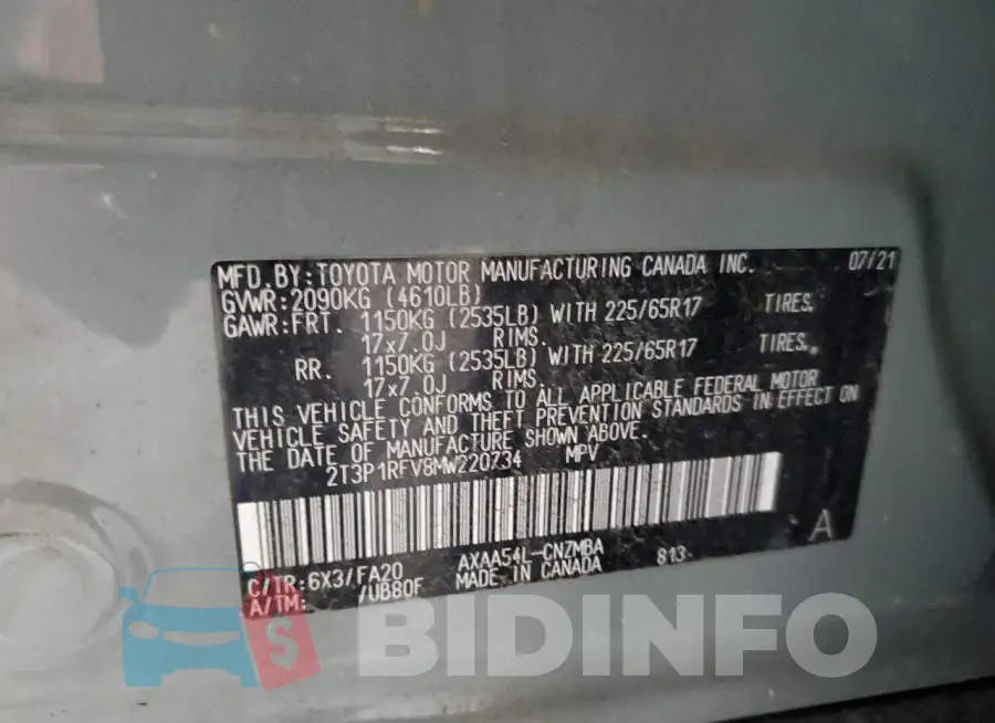 2T3P1RFV8MW220734 Photo# 14