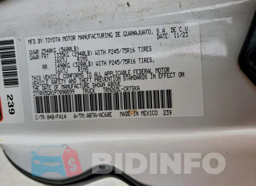 3TYRX5GN1PT090899 Photo# 12