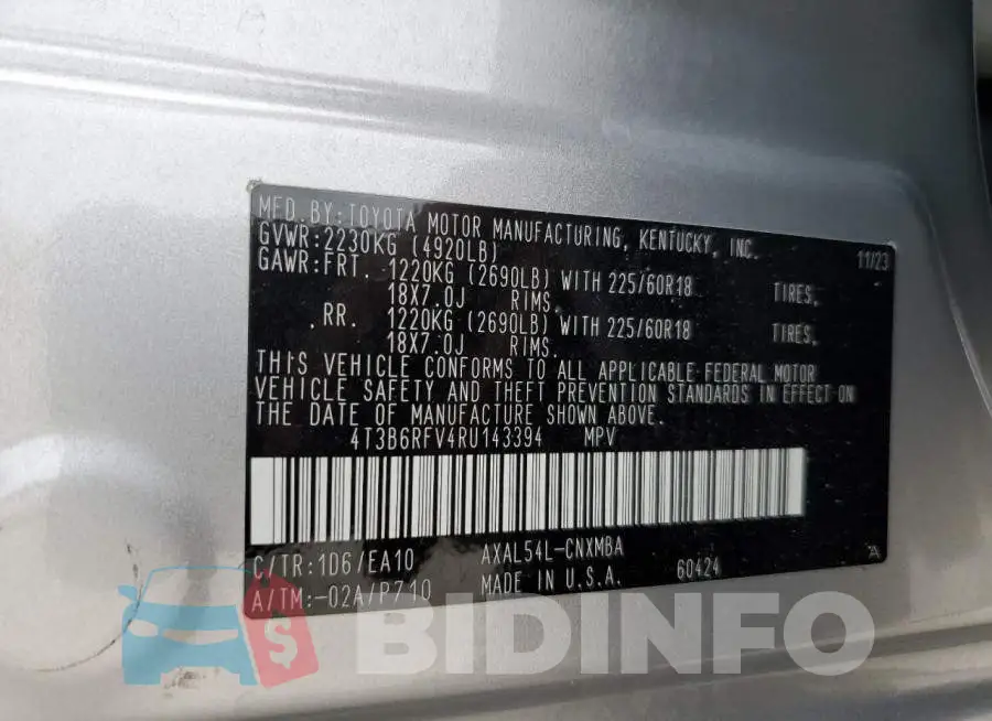 4T3B6RFV4RU143394 Photo# 14