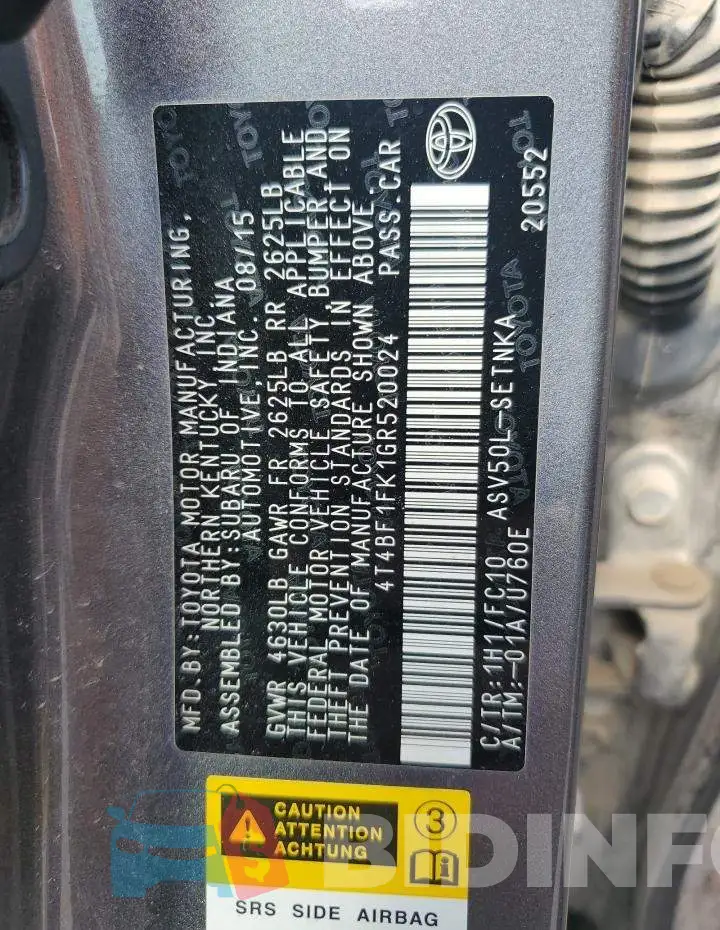 4T4BF1FK1GR520024 Photo# 12