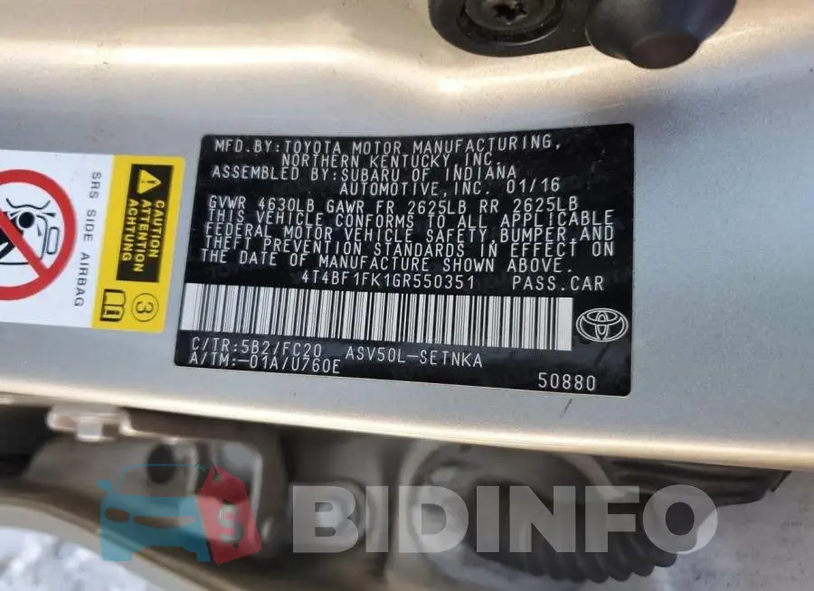 4T4BF1FK1GR550351 Photo# 12