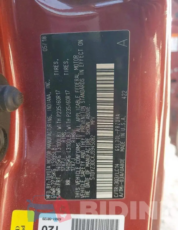5TDYZ3DCXJS945082 Photo# 14