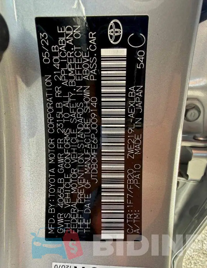JTDBCMFE6PJ009140 Photo# 10